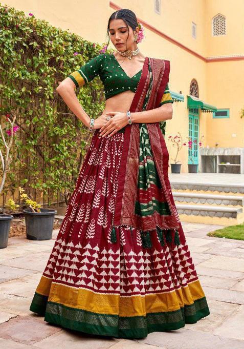 Multi Embroidered Silk Lehenga Set With Dupatta