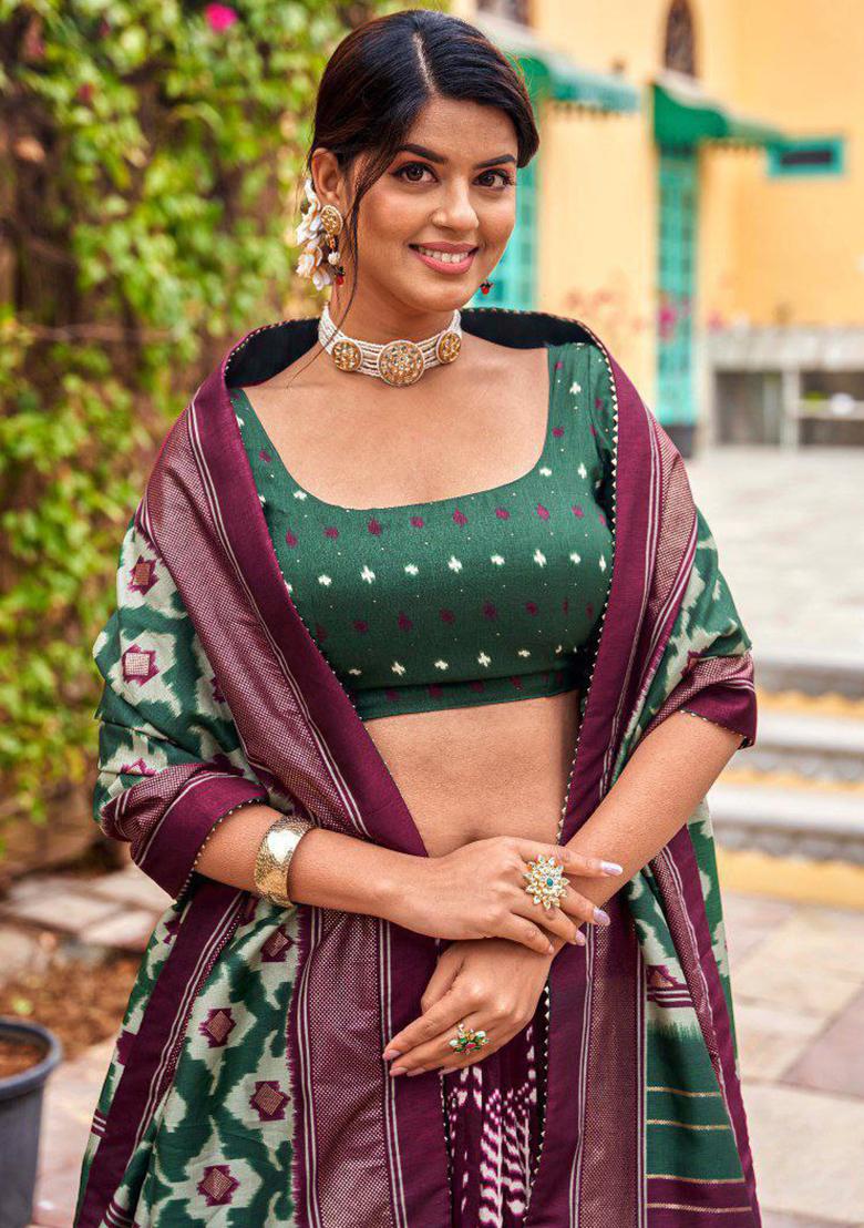 Multi Embroidered Silk Lehenga Set With Dupatta