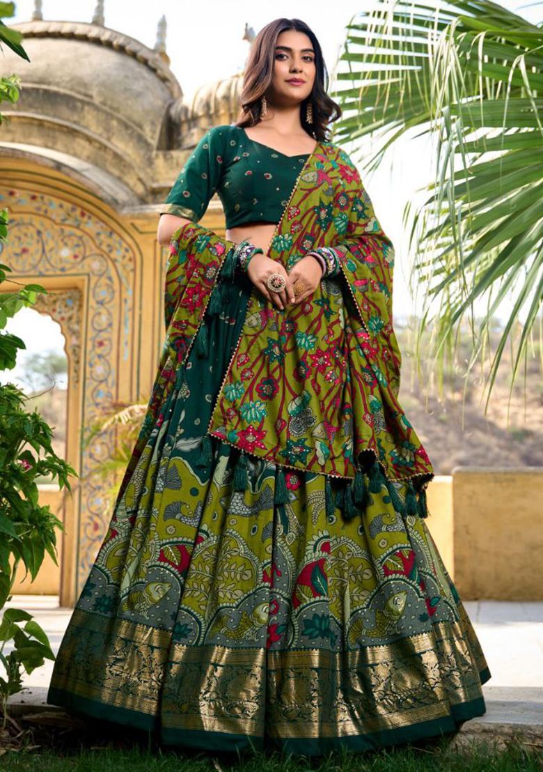 Multi Embroidered Silk Lehenga Set With Dupatta