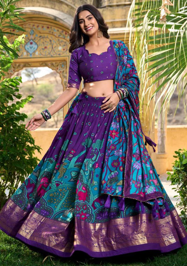 Multi Embroidered Silk Lehenga Set With Dupatta