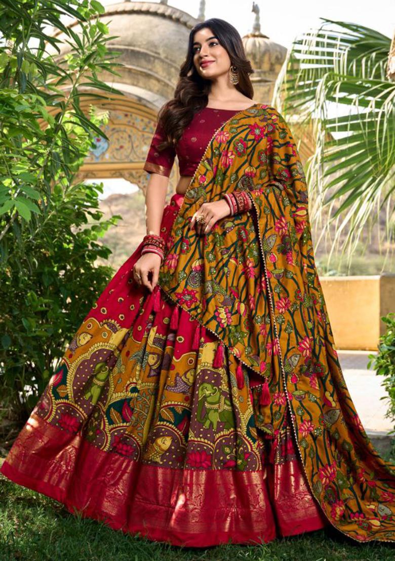Multi Embroidered Silk Lehenga Set With Dupatta
