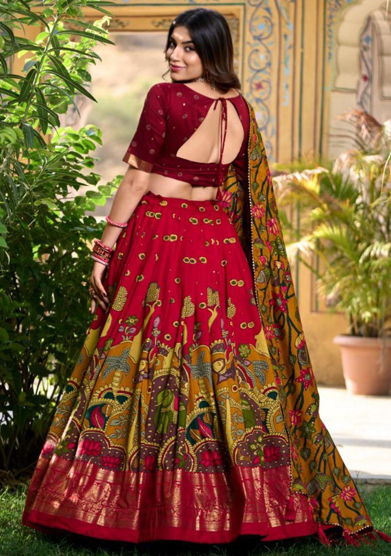 Multi Embroidered Silk Lehenga Set With Dupatta