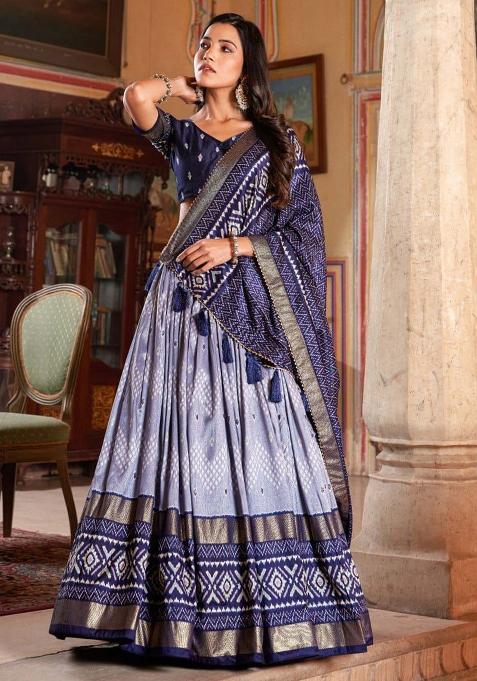 Multi Embroidered Silk Lehenga Set With Dupatta