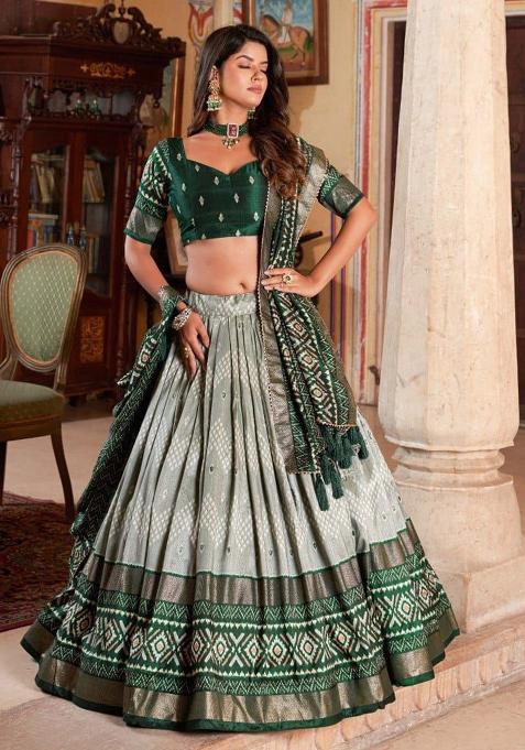Multi Embroidered Silk Lehenga Set With Dupatta
