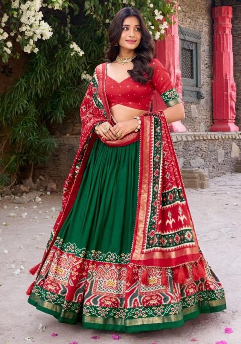 Multi Embroidered Silk Lehenga Set With Dupatta