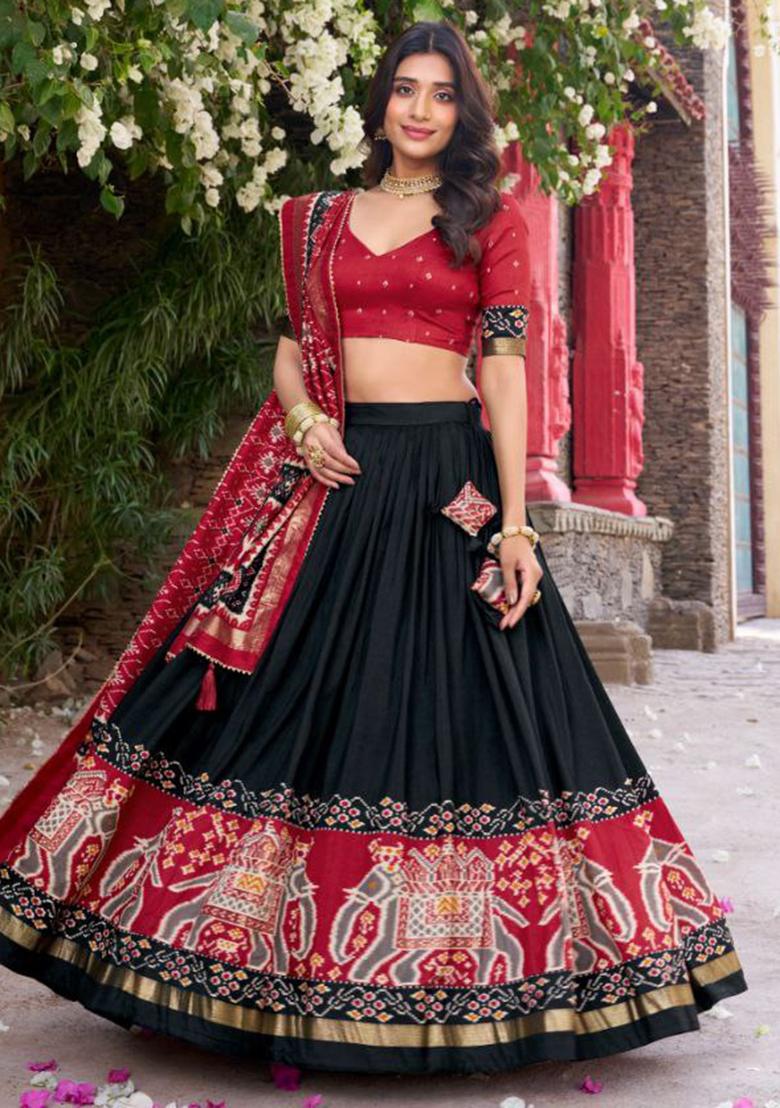 Multi Embroidered Silk Lehenga Set With Dupatta