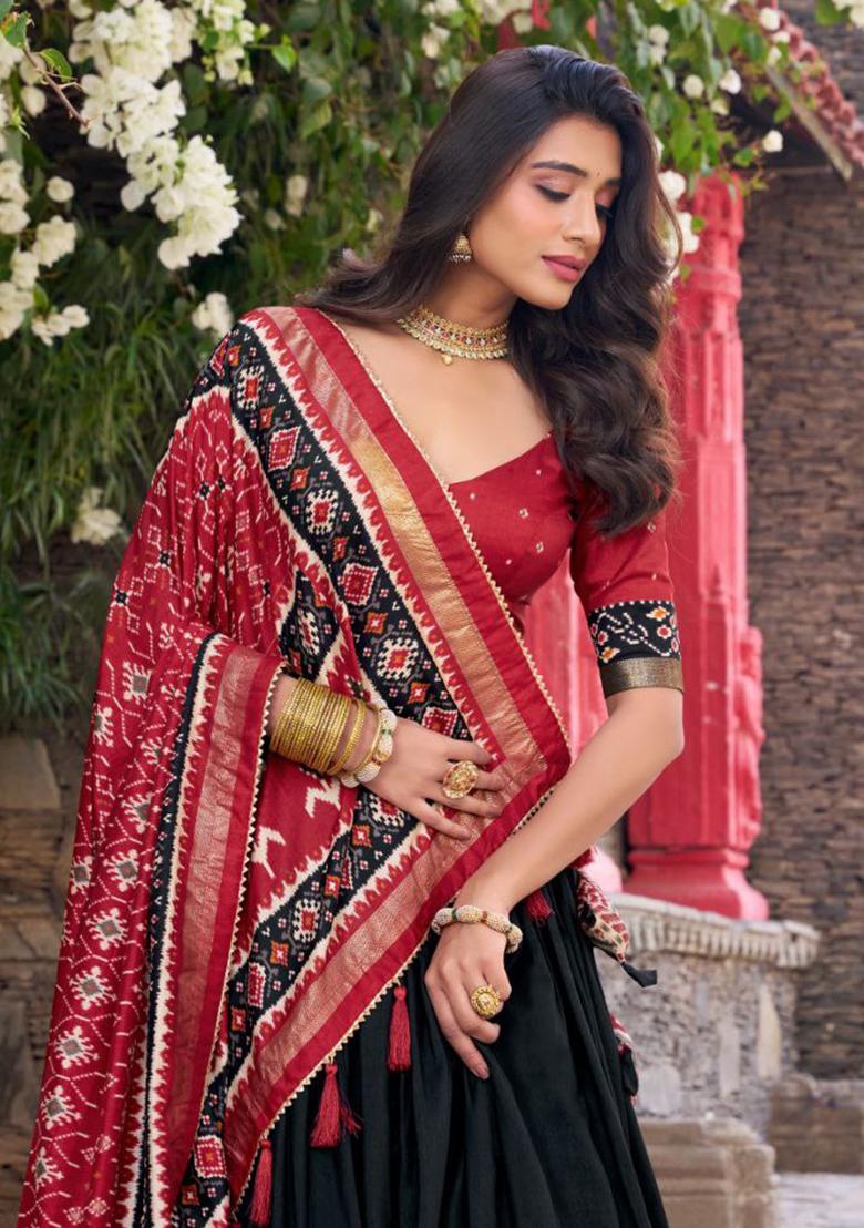 Multi Embroidered Silk Lehenga Set With Dupatta