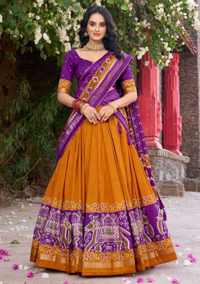 Multi Embroidered Silk Lehenga Set With Dupatta for Diwali and Festive Wear - Indya