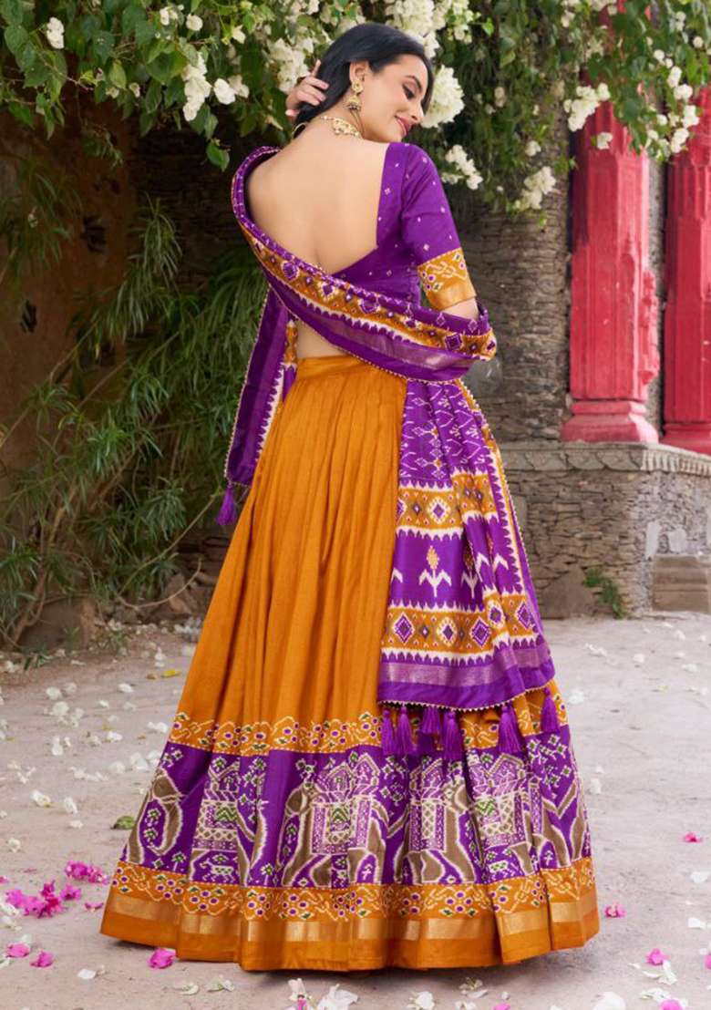Multi Embroidered Silk Lehenga Set With Dupatta for Diwali and Festive Wear - Indya