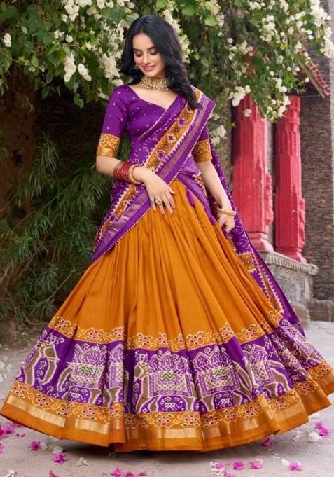 Multi Embroidered Silk Lehenga Set With Dupatta