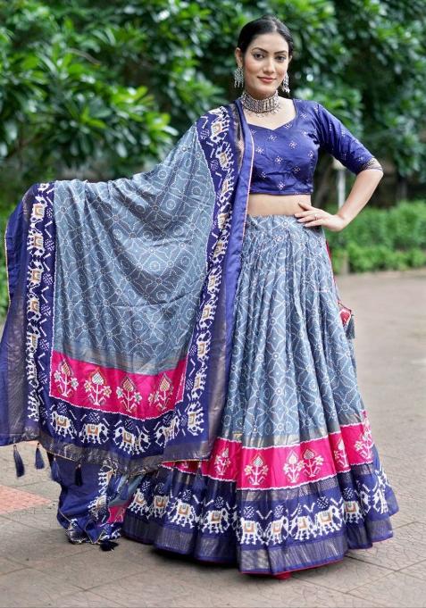 Multi Embroidered Silk Lehenga Set With Dupatta