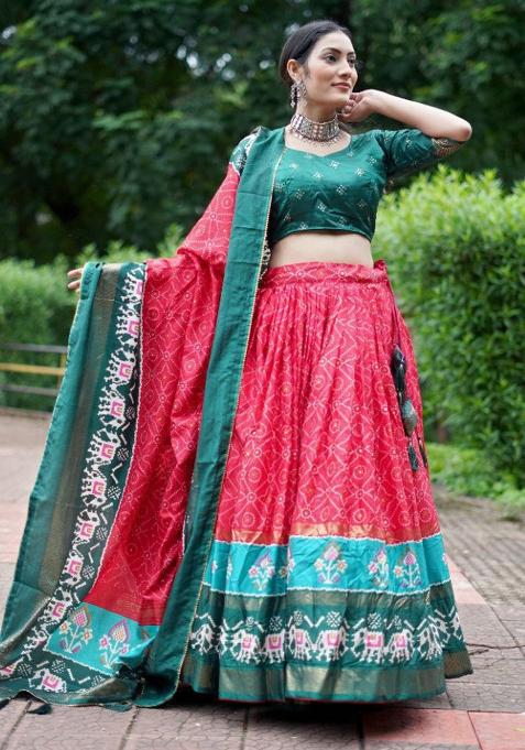 Multi Embroidered Silk Lehenga Set With Dupatta