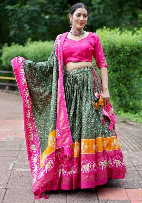 Multi Embroidered Silk Lehenga Set With Dupatta