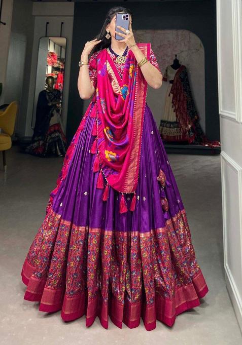 Multi Embroidered Silk Lehenga Set With Dupatta