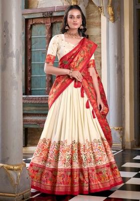 Multi Embroidered Silk Lehenga Set With Dupatta