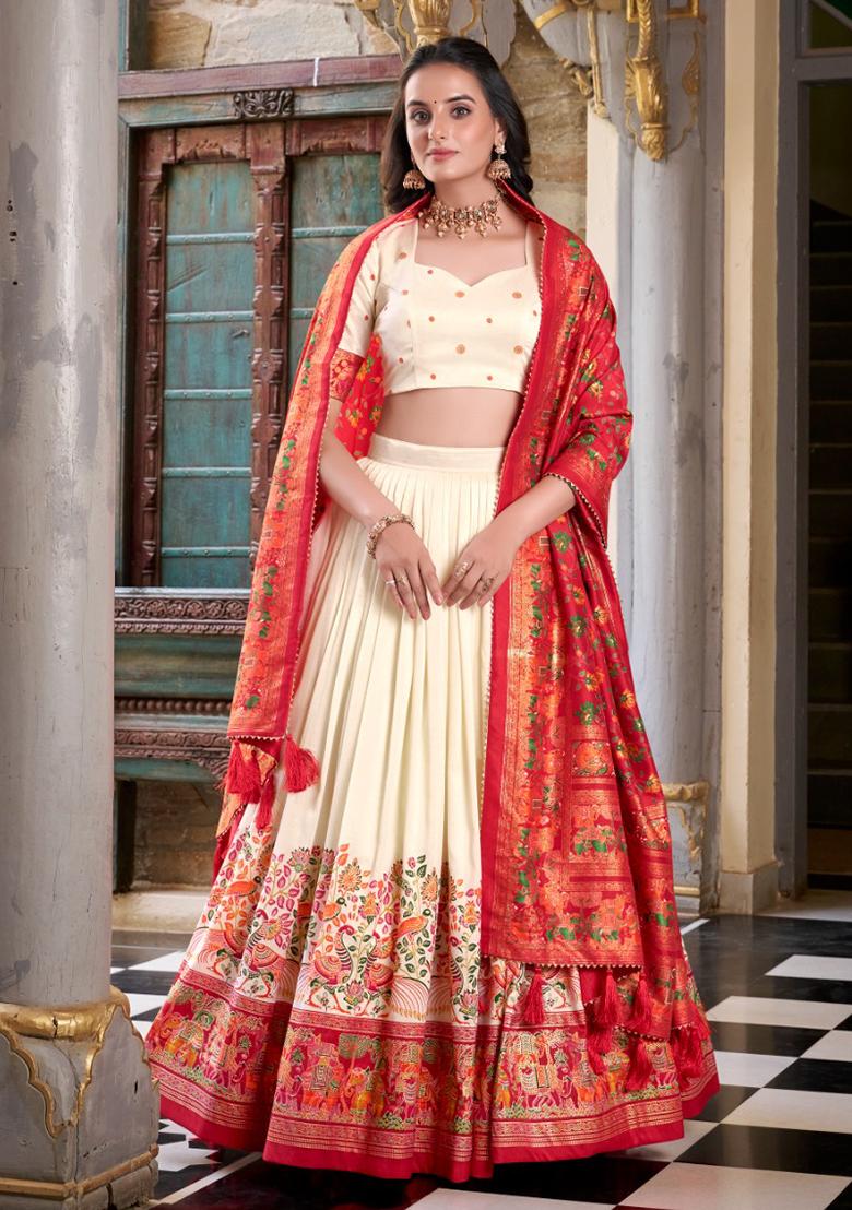 Multi Embroidered Silk Lehenga Set With Dupatta