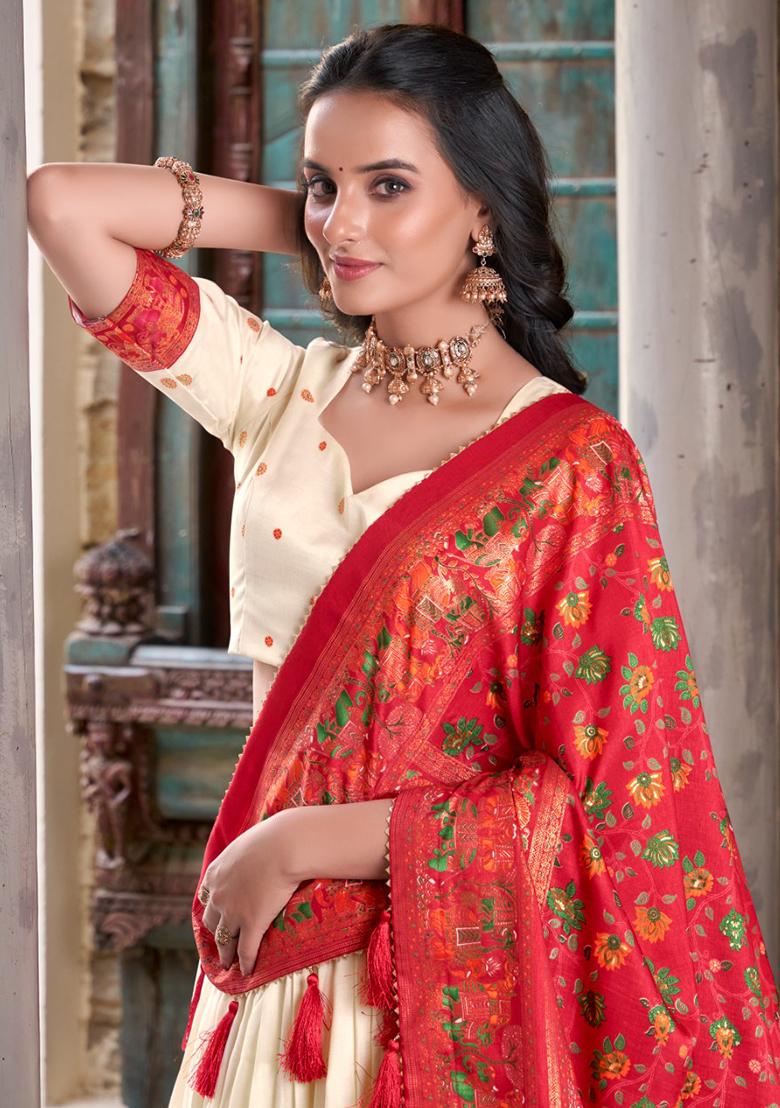 Multi Embroidered Silk Lehenga Set With Dupatta