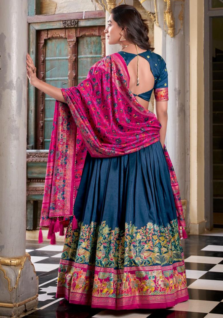 Multi Embroidered Silk Lehenga Set With Dupatta