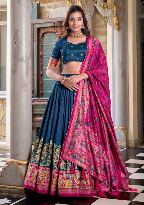 Multi Embroidered Silk Lehenga Set With Dupatta
