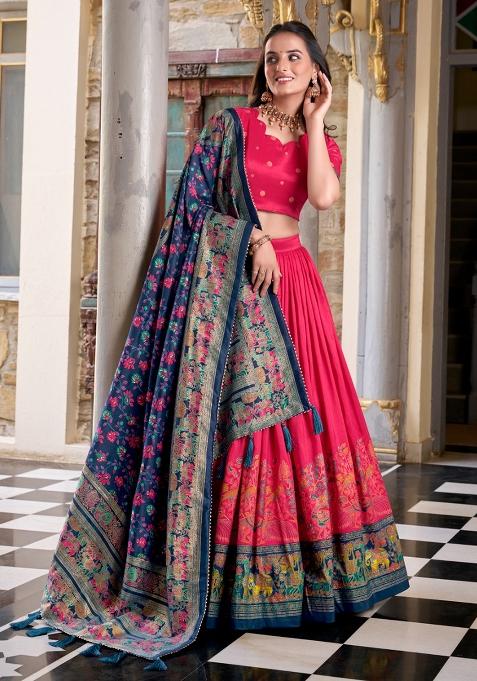 Multi Embroidered Silk Lehenga Set With Dupatta