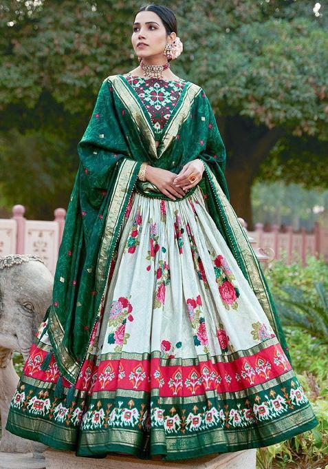 Multi Embroidered Silk Lehenga Set With Dupatta
