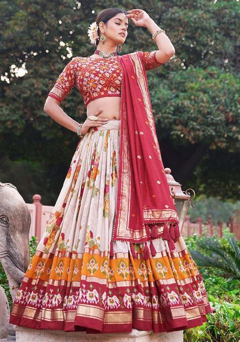 Multi Embroidered Silk Lehenga Set With Dupatta