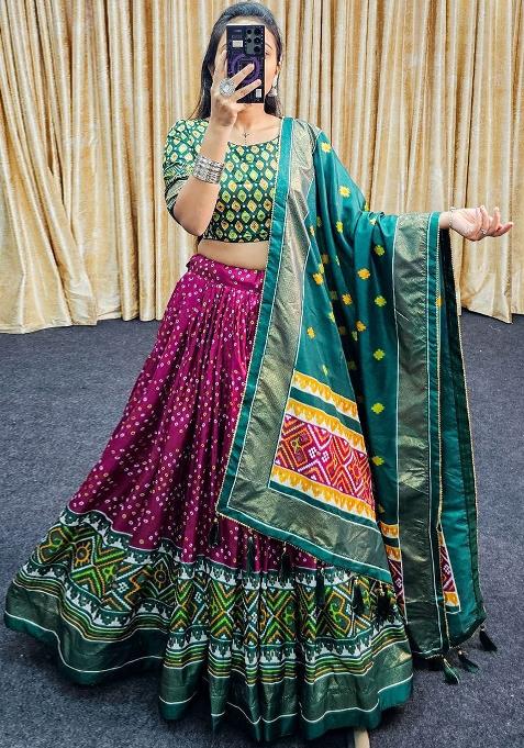 Multi Embroidered Silk Lehenga Set With Dupatta