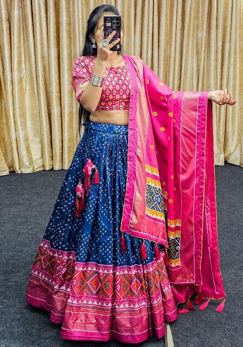 Multi Embroidered Silk Lehenga Set With Dupatta