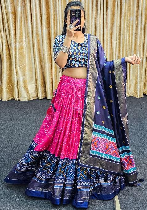 Multi Embroidered Silk Lehenga Set With Dupatta