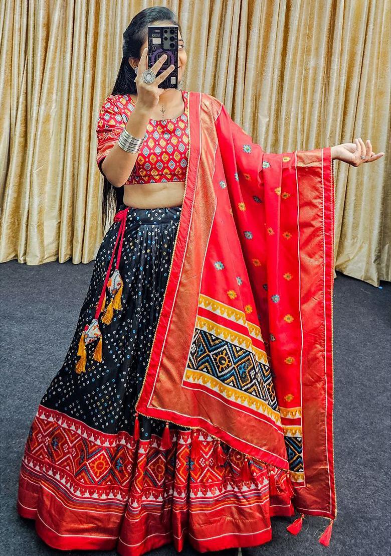 Multi Embroidered Silk Lehenga Set With Dupatta