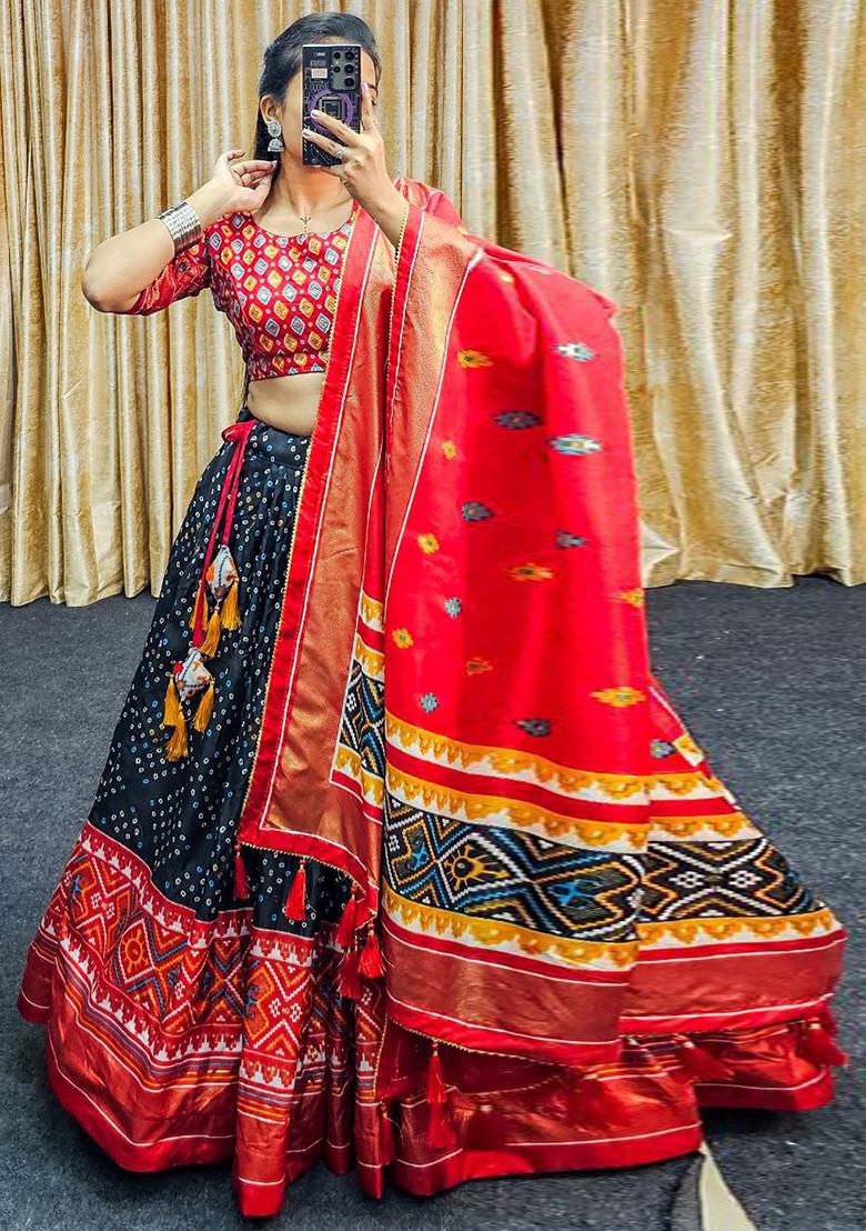 Multi Embroidered Silk Lehenga Set With Dupatta