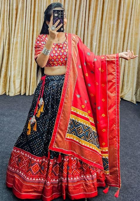 Multi Embroidered Silk Lehenga Set With Dupatta