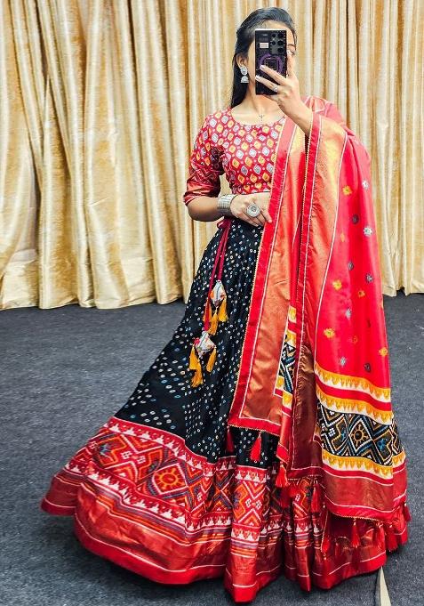 Multi Embroidered Silk Lehenga Set With Dupatta
