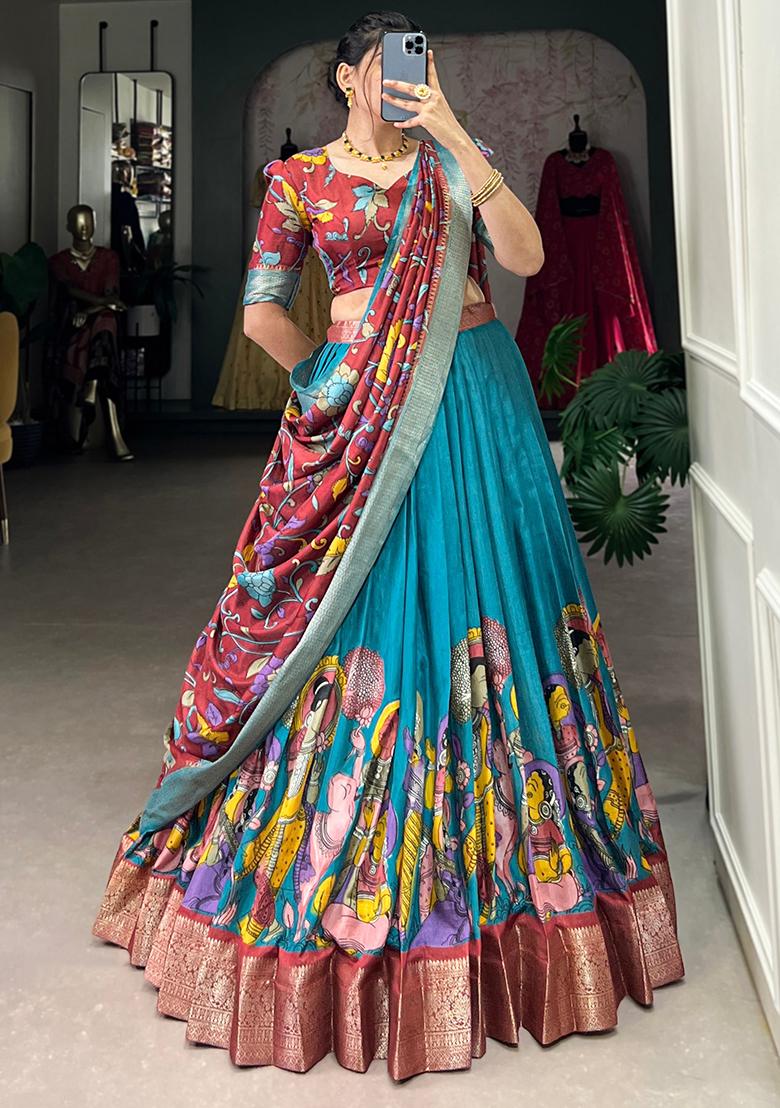 Multi Embroidered Silk Lehenga Set With Dupatta