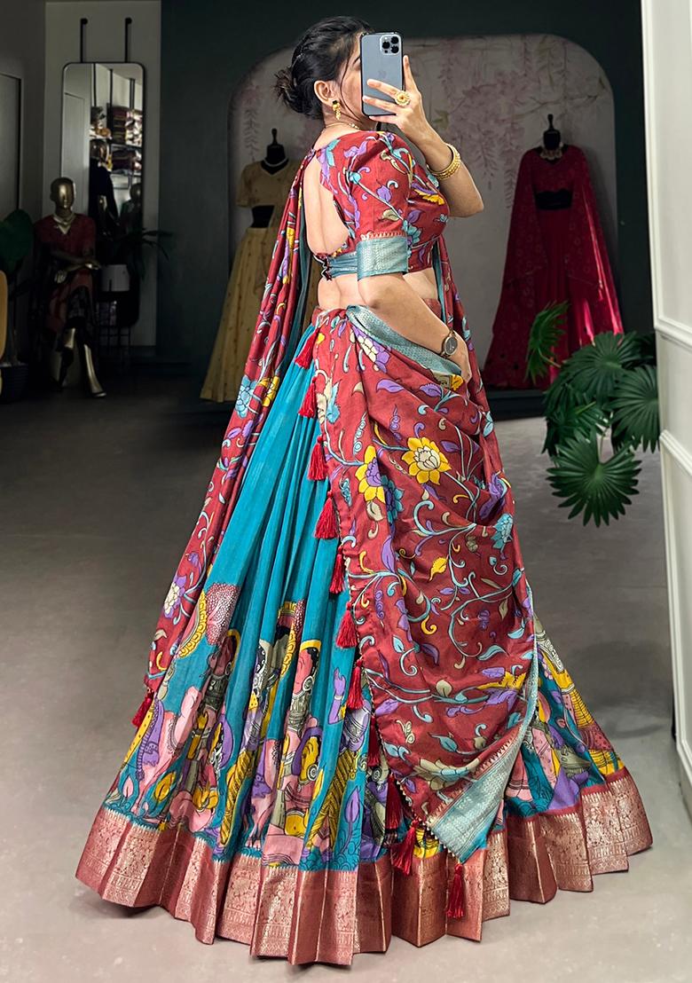 Multi Embroidered Silk Lehenga Set With Dupatta