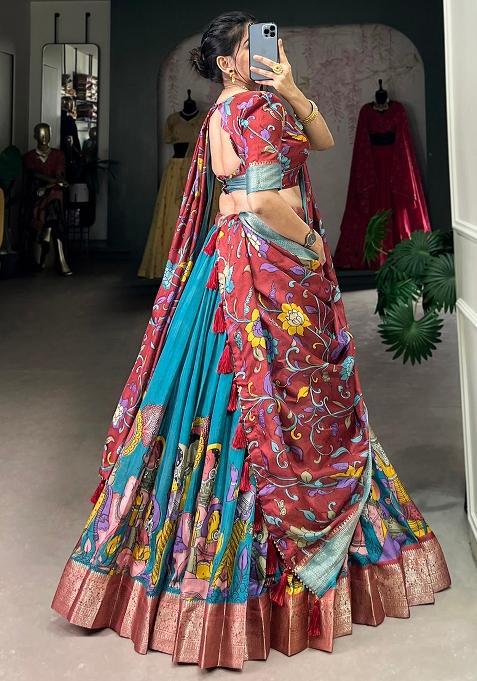 Multi Embroidered Silk Lehenga Set With Dupatta