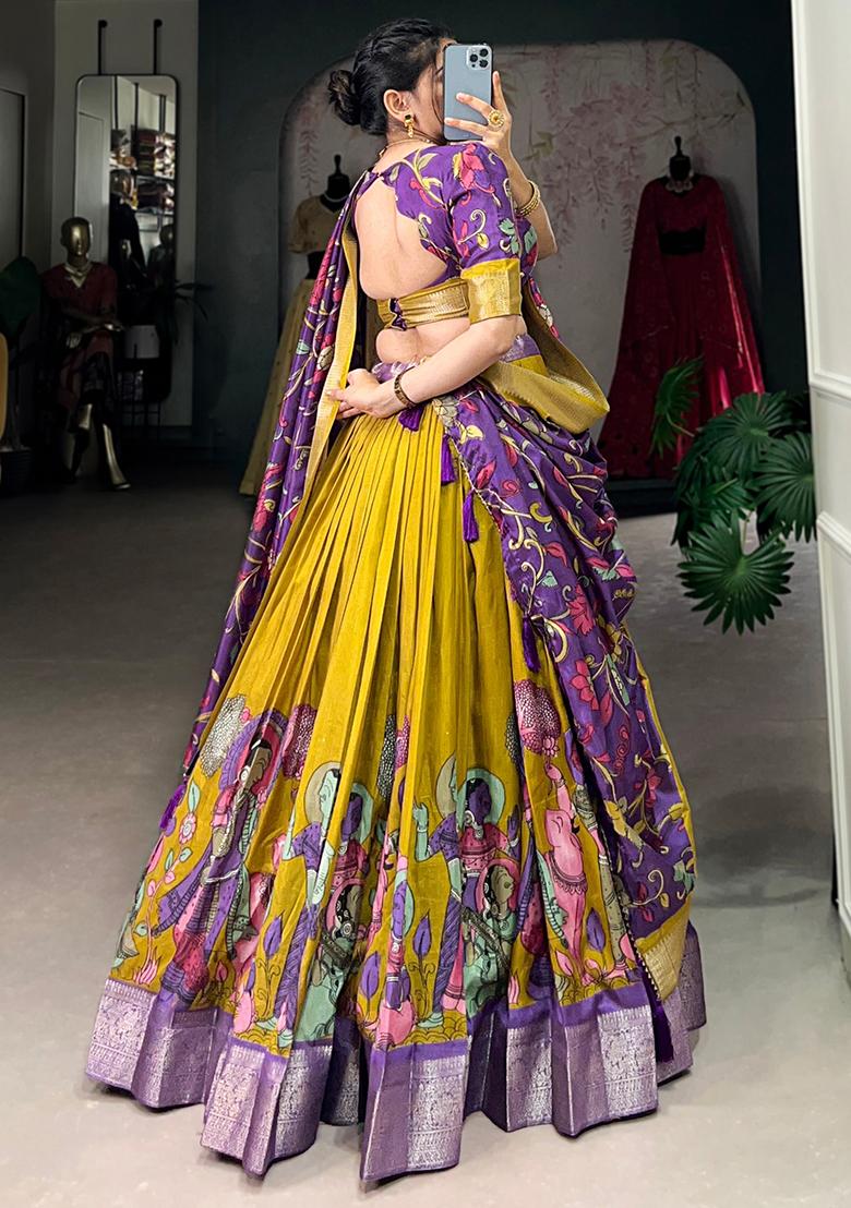 Multi Embroidered Silk Lehenga Set With Dupatta