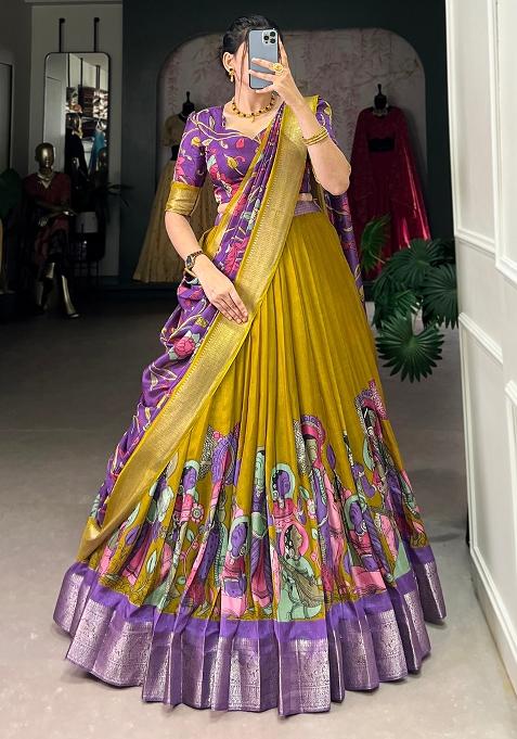 Multi Embroidered Silk Lehenga Set With Dupatta