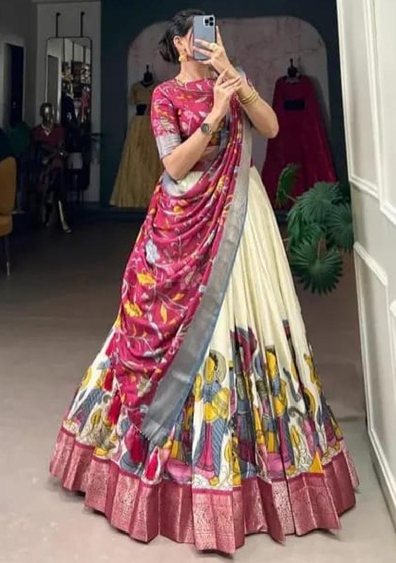 Multi Embroidered Silk Lehenga Set With Dupatta