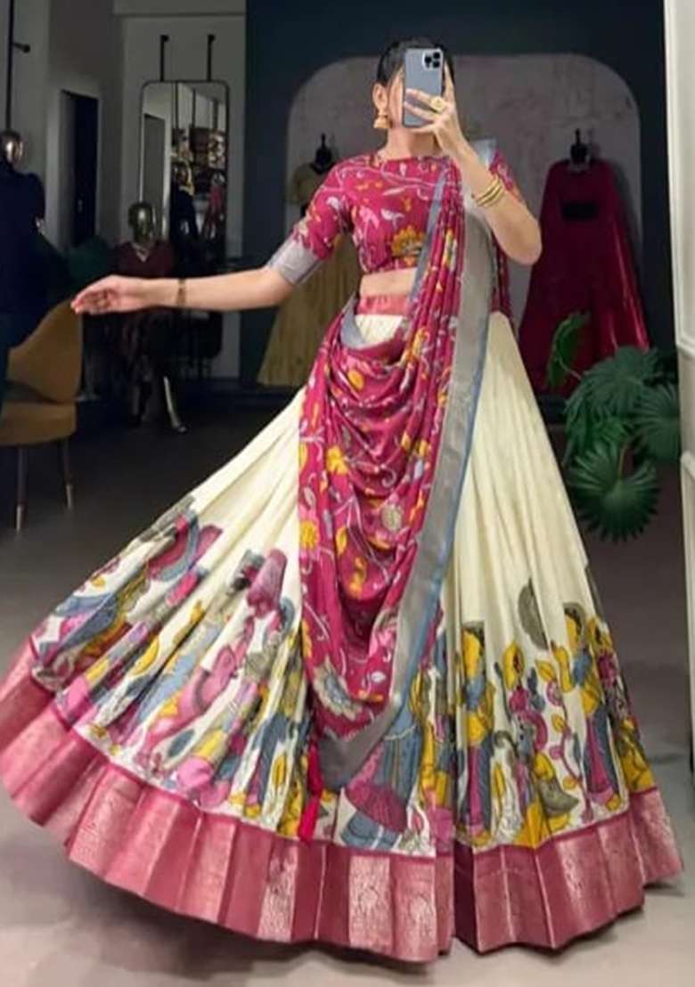 Multi Embroidered Silk Blend Chaniya Choli Set For Navratri And Garba for Diwali | Wedding & Festive Wear - Indya