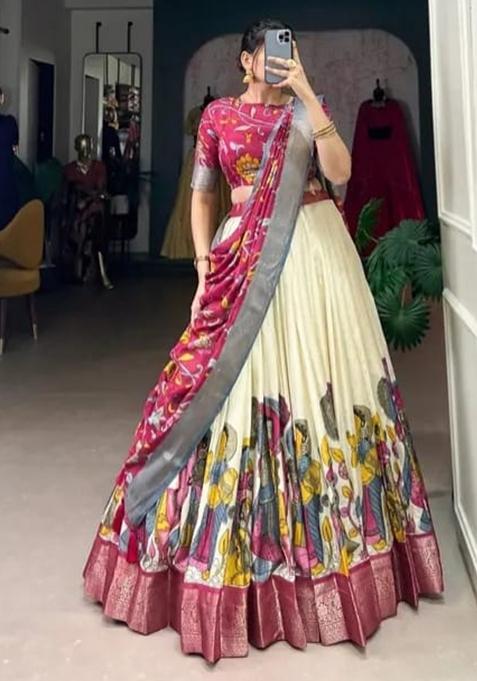 Multi Embroidered Silk Lehenga Set With Dupatta