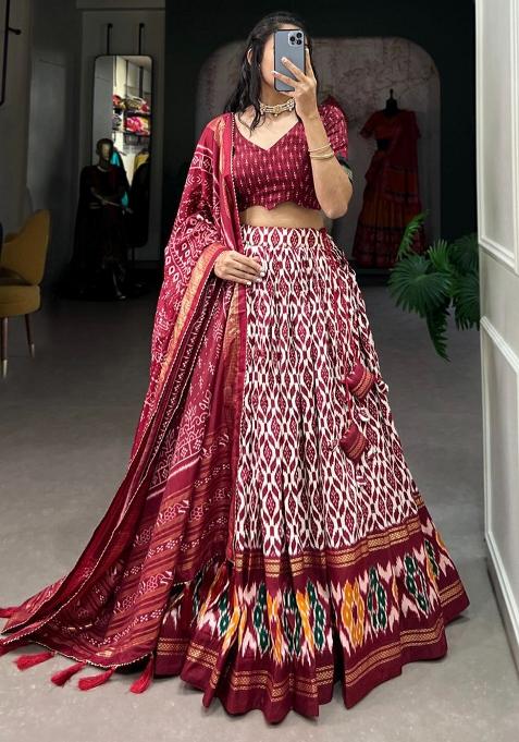 Multi Embroidered Silk Lehenga Set With Dupatta