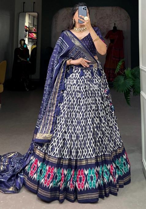 Multi Embroidered Silk Lehenga Set With Dupatta