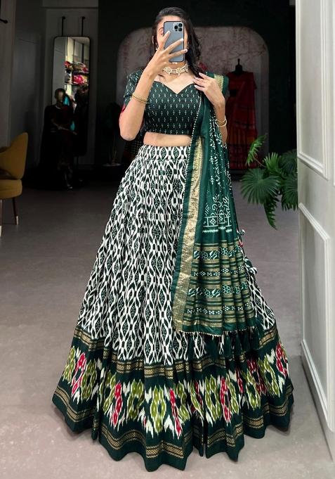 Multi Embroidered Silk Lehenga Set With Dupatta