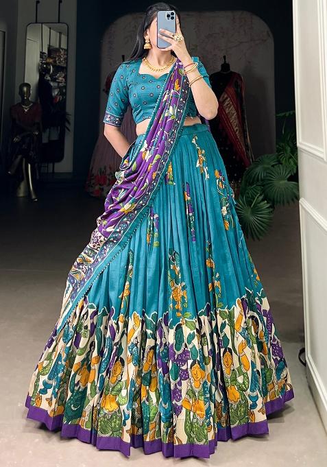 Multi Embroidered Silk Lehenga Set With Dupatta