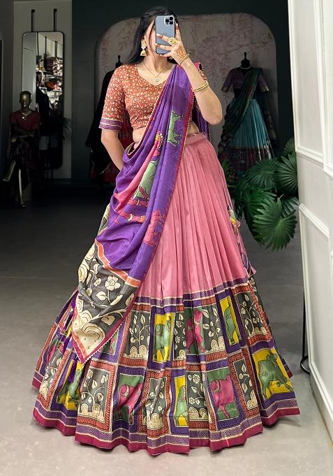 Multi Embroidered Silk Lehenga Set With Dupatta