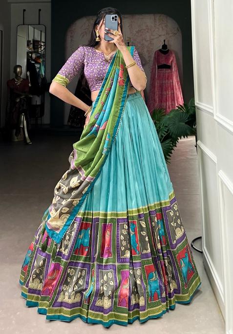 Multi Embroidered Silk Lehenga Set With Dupatta