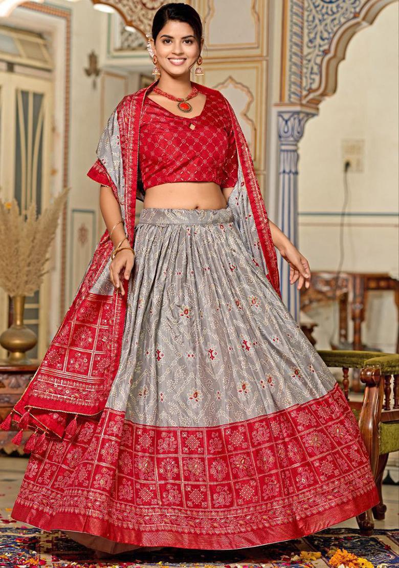 Multi Embroidered Silk Lehenga Set With Dupatta