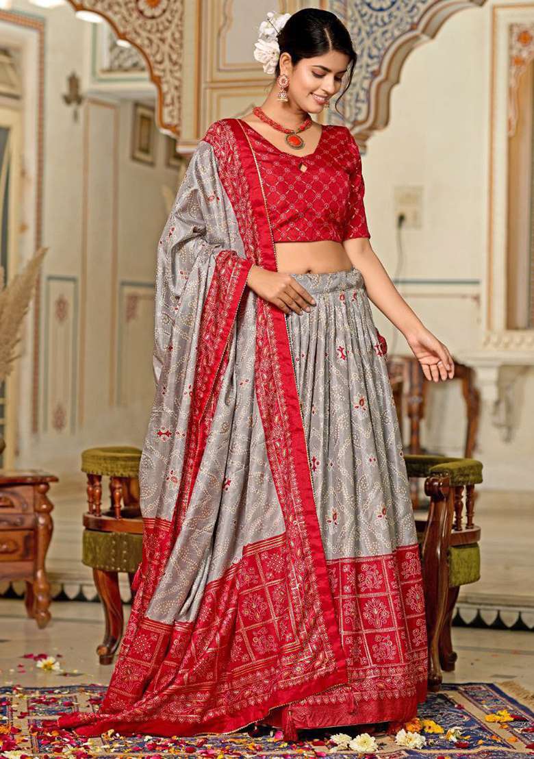 Multi Embroidered Silk Blend Chaniya Choli Set For Navratri And Garba for Diwali and Festive Wear - Indya