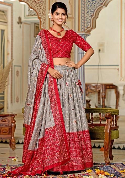Multi Embroidered Silk Lehenga Set With Dupatta